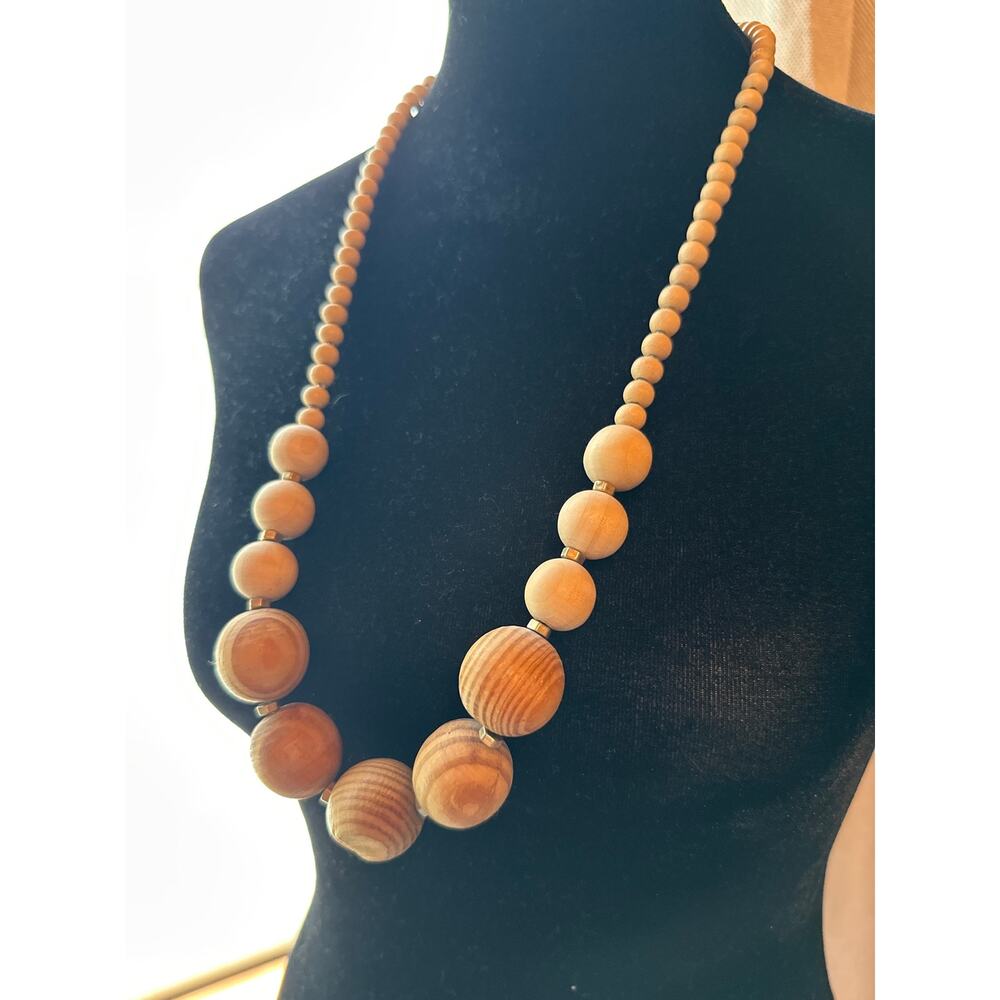 Vintage Bohemian Long Wooden Bead Necklace
